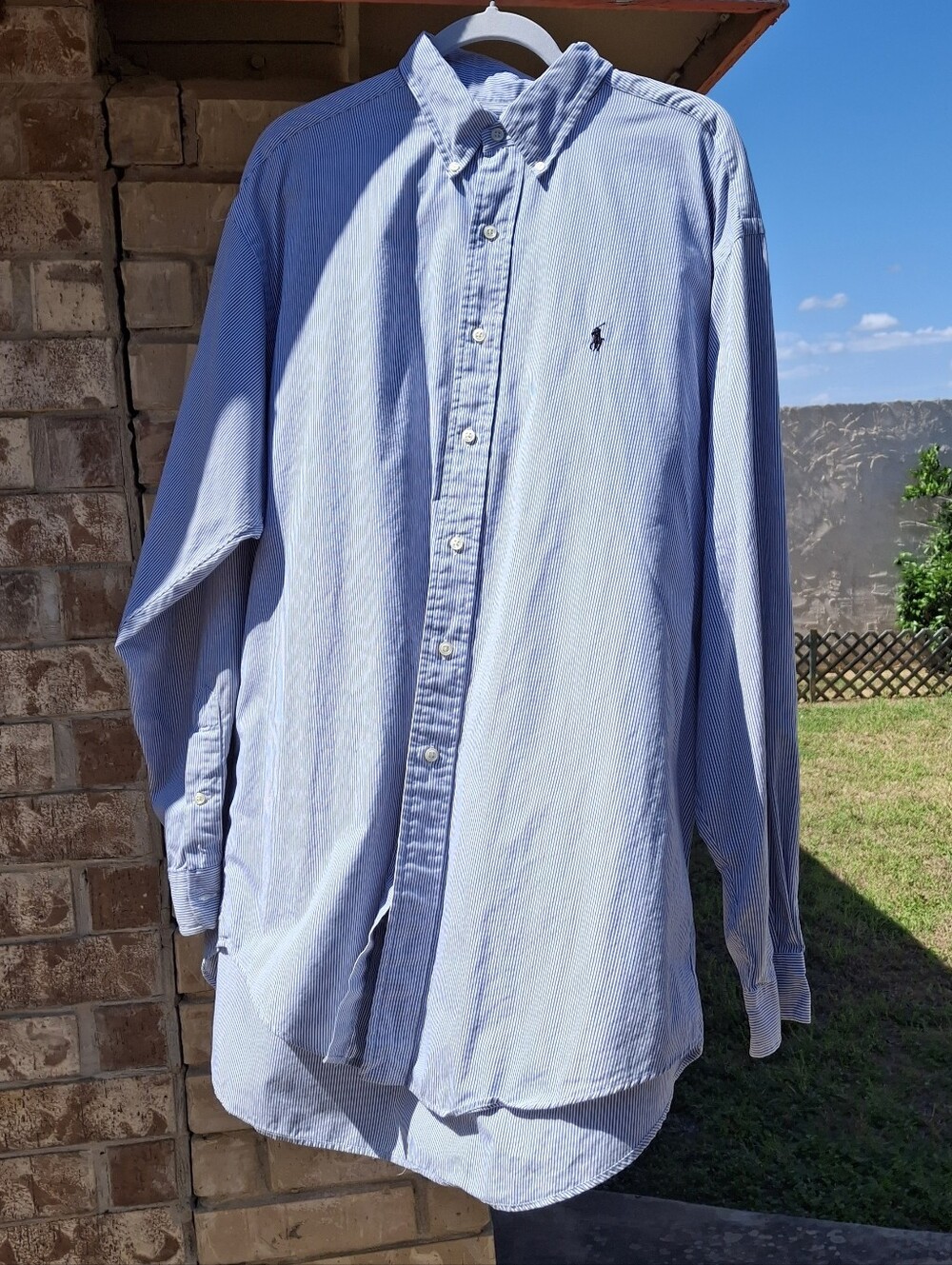 Ralph Lauren Blake Blue/White Striped Button-Down Cotton Shirt Men Size X-Large - Picture 6 of 16